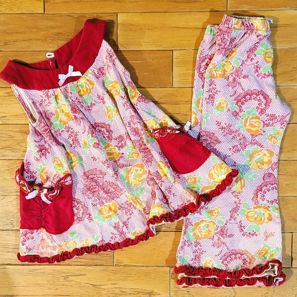 Red and yellow floral outfit